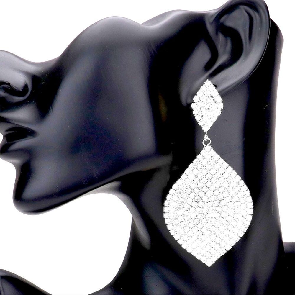 Silver Elegant Rhinestone Pave Evening Drop Statement Earrings